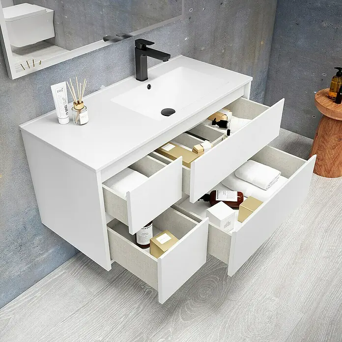 Mueble de lavabo Rose derecha - L x An x Al: 45 x 120 x 50 cm, Blanco, Mate - Foto ambiente