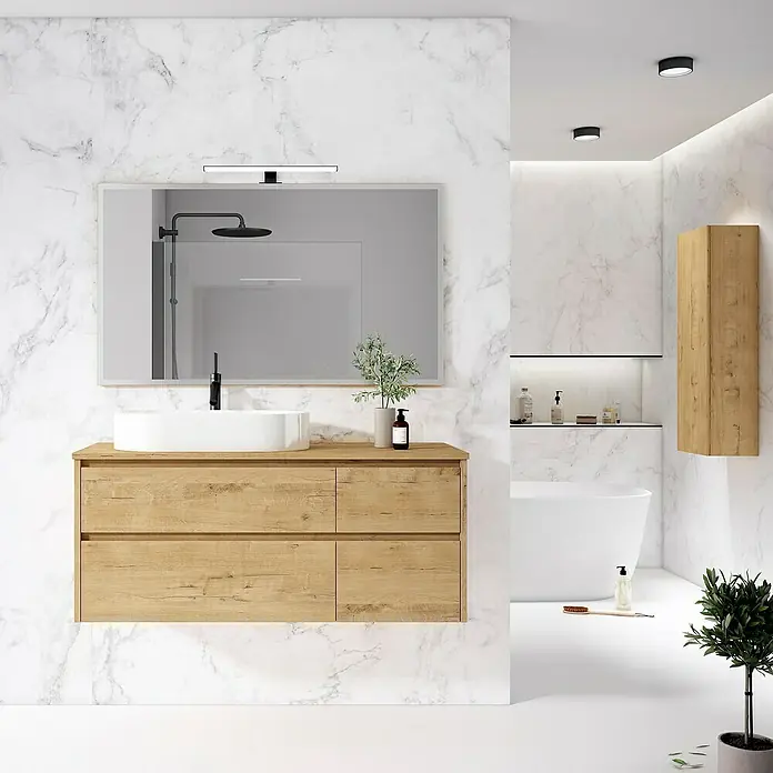 Mueble de lavabo Rose izquierda - L x An x Al: 45 x 120 x 50 cm, Nogal - Foto ambiente