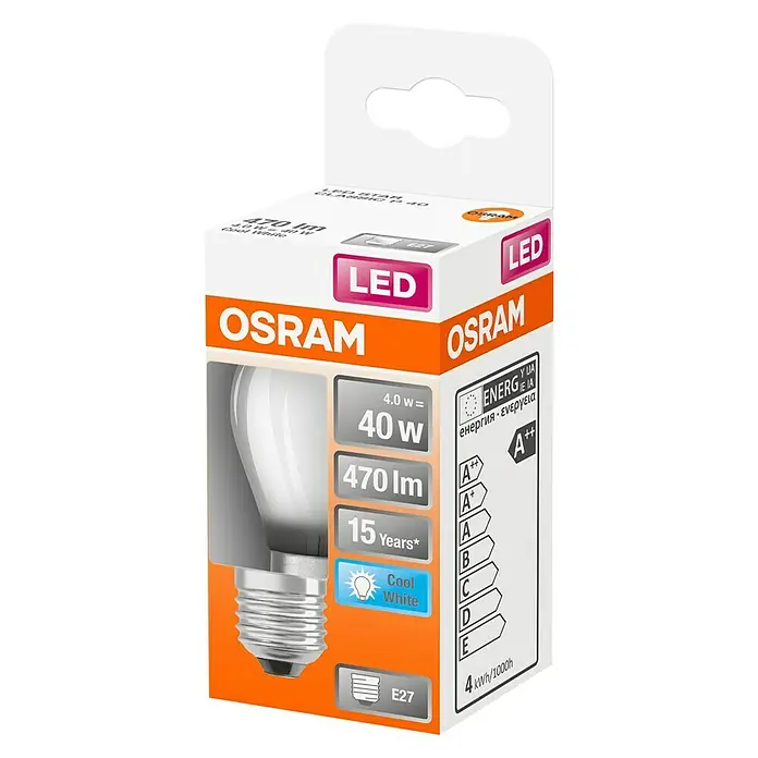 Osram Superstar LED-Leuchtmittel CLP40 - E27, 4 W, P45, 470 lm, Kaltweiß - Diagonale Ansicht