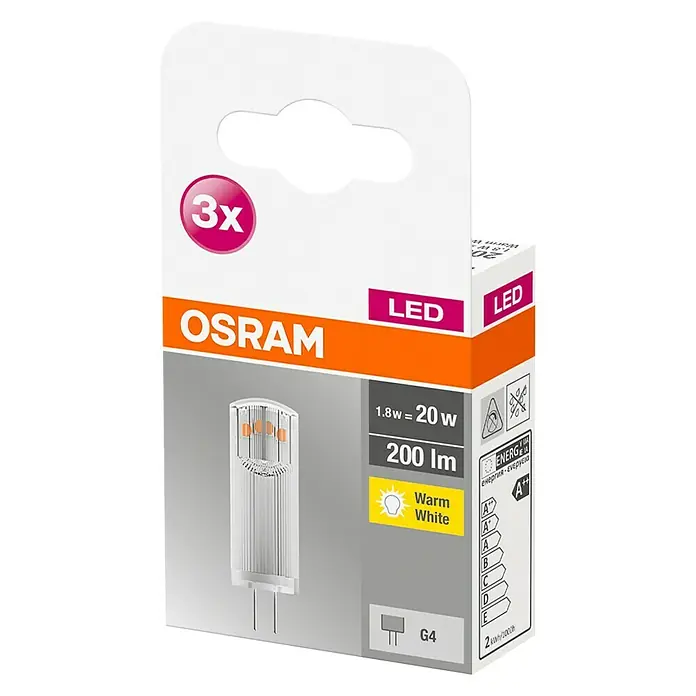Osram Ledlamp Base Pin 20 - G4, 1,8 W, T13, 200 lm, 3 stk. - Diagonaal zicht