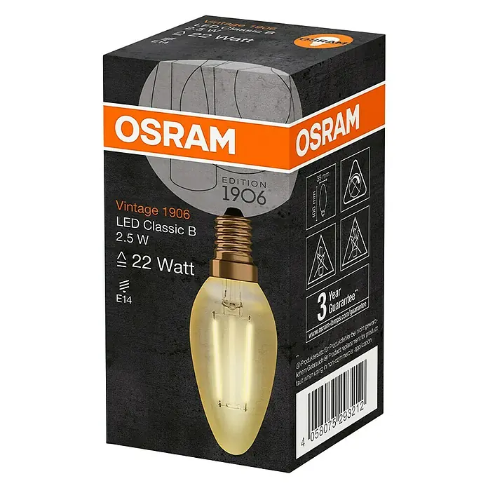 Osram Vintage 1906 LED-Leuchtmittel Classic B - E14, 2,5 W, B35, 220 lm - Diagonale Ansicht