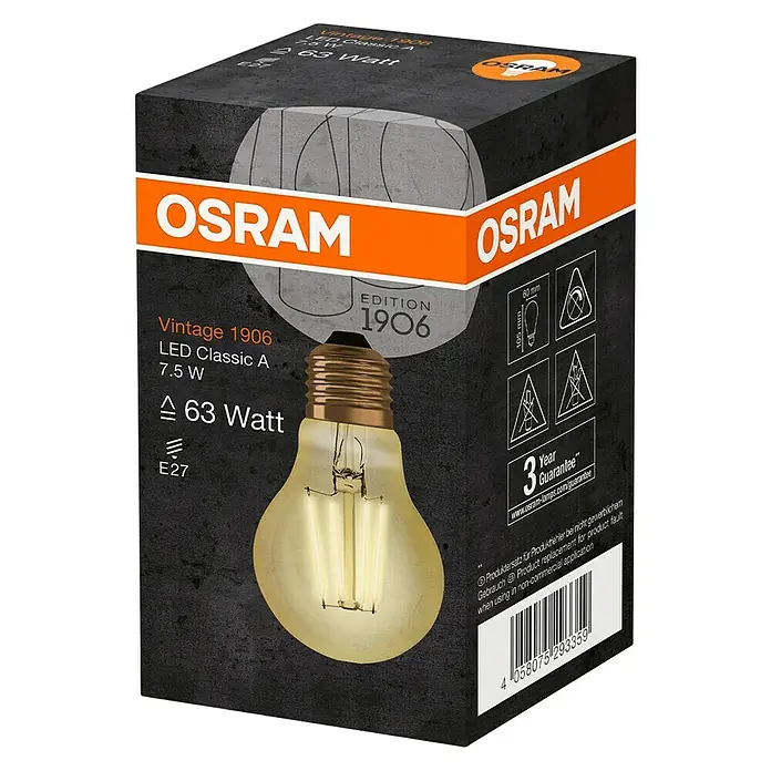 Osram Vintage 1906 LED-Leuchtmittel Classic A - E27, 7,5 W, A60, 950 lm - Diagonale Ansicht