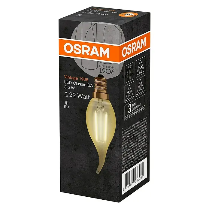 Osram Vintage 1906 LED-Leuchtmittel Classic BA - E14, 2,5 W, BA35, 220 lm - Diagonale Ansicht