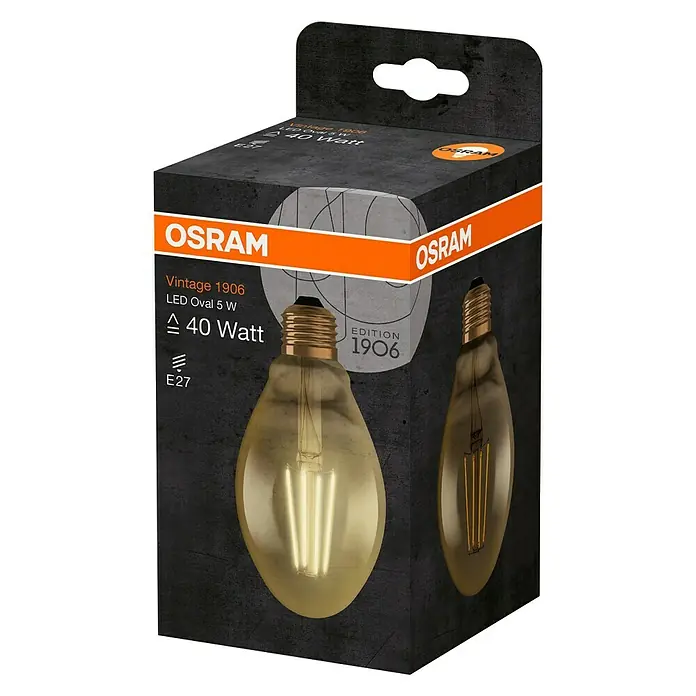 Osram Vintage 1906 LED-Leuchtmittel Oval - 5 W, E27, 420 lm - Diagonale Ansicht
