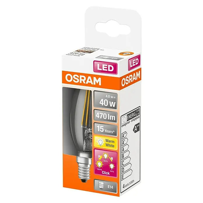 Osram Superstar Ledlamp Classic B 40 Triple Step Dim - E14, 4 W, 470 lm - Diagonaal zicht