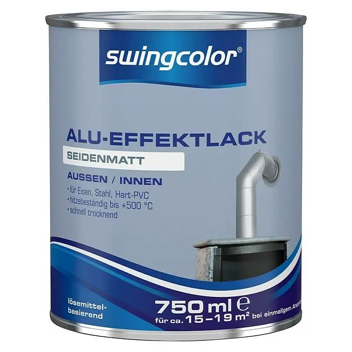 swingcolor Aluminium-Effektlack - Silberhell, 750 ml, Seidenmatt, Lösemittelbasiert - Vorderansicht