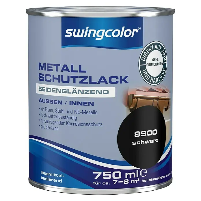 swingcolor Metall-Schutzlack - Schwarz, 750 ml, Seidenglänzend - Vorderansicht