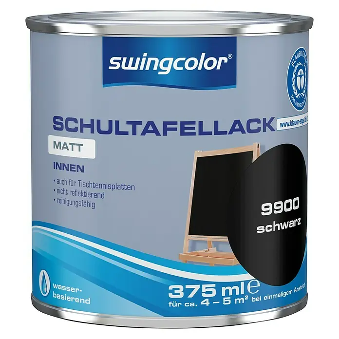 swingcolor Schultafellack - Schwarz, 375 ml, Matt, Wasserbasiert - Vorderansicht