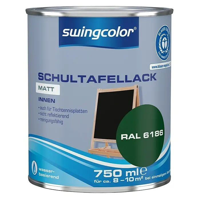 swingcolor Schultafellack - Grün, 750 ml, Matt, Wasserbasiert - Vorderansicht