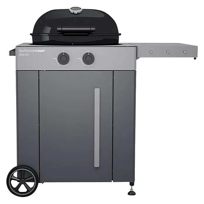 Outdoorchef Gasgrill Arosa 570 G Grey Steel - Grau, Anzahl Brenner: 2, Hauptgrillfläche: Ø 54 cm, 9,5 kW - Rechte Seitenansicht