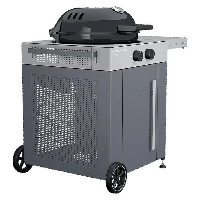 Outdoorchef Gasgrill Arosa 570 G Grey Steel - Grau, Anzahl Brenner: 2, Hauptgrillfläche: Ø 54 cm, 9,5 kW - Diagonale Ansicht