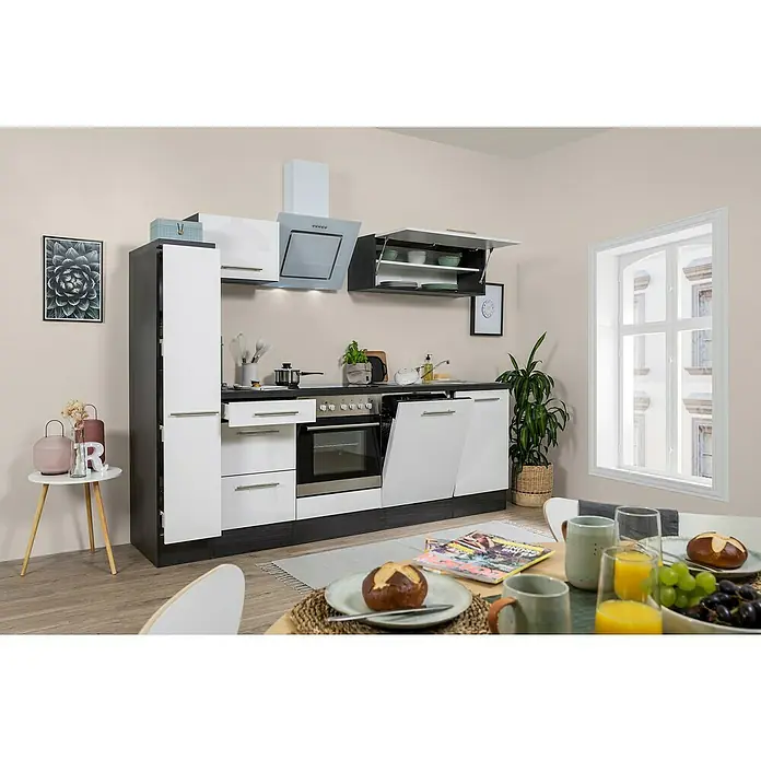 Respekta Premium Küchenzeile RP250EWCBO - Breite: 250 cm, Mit Elektrogeräten, Weiß Hochglanz - Stimmungsaufnahme
