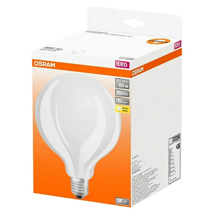 Osram Star LED žarulja - E27, 7 W, G125, 806 lm, Topla bijela - Dijagonalni pogled