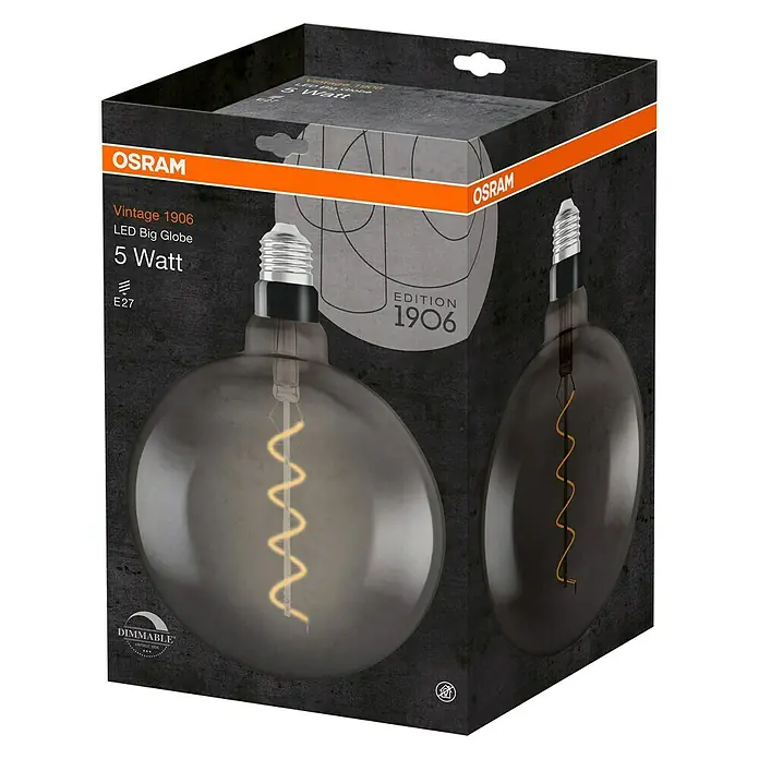 Osram Vintage 1906 LED-Leuchtmittel Big Globe - E27, 4 W, G200, Klar/Schwarz, Dimmbar - Diagonale Ansicht
