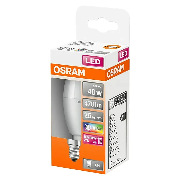 Osram Star Bombilla LED RGBW - E14, 5,5 W, B35, 250 lm, RGBW - Vista angular