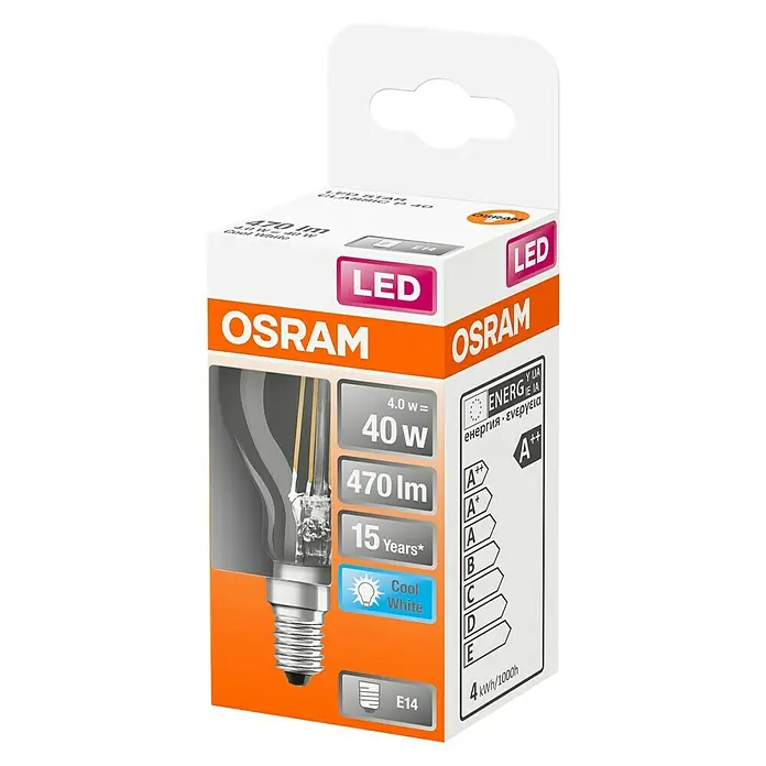 Osram Retrofit Ledlamp Classic P 40 - E14, 4 W, P45, 470 lm, Koud wit - Diagonaal zicht
