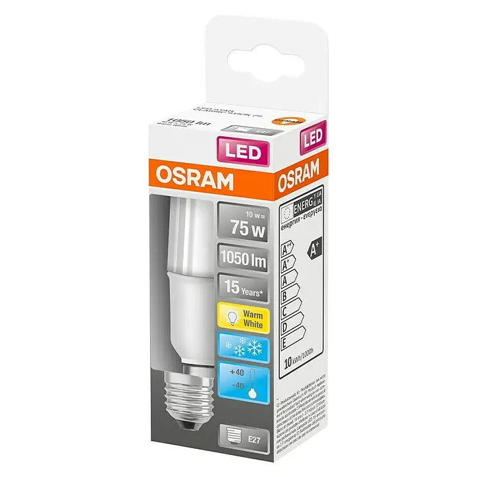 Osram Star Ledlamp Stick - E27, 10 W, 1.050 lm, Warm wit - Diagonaal zicht