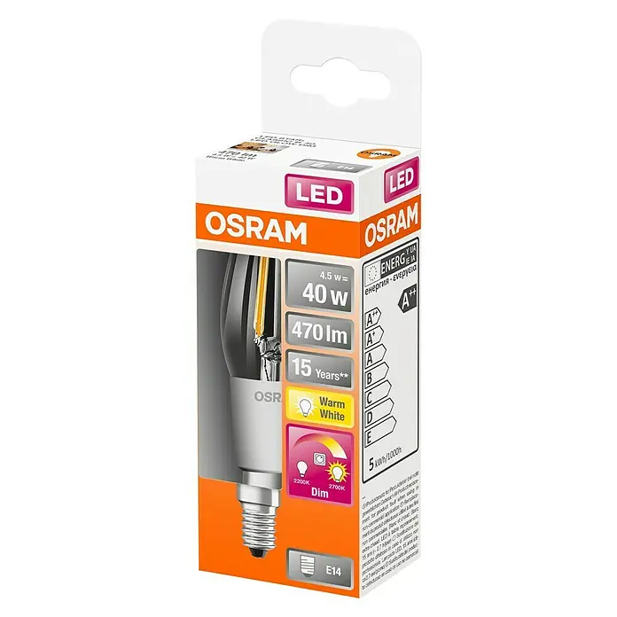 Osram Superstar Ledlamp Classic B 40 Glowdim - E14, 4,5 W, 470 lm, Warm wit, Dimbaar - Diagonaal zicht