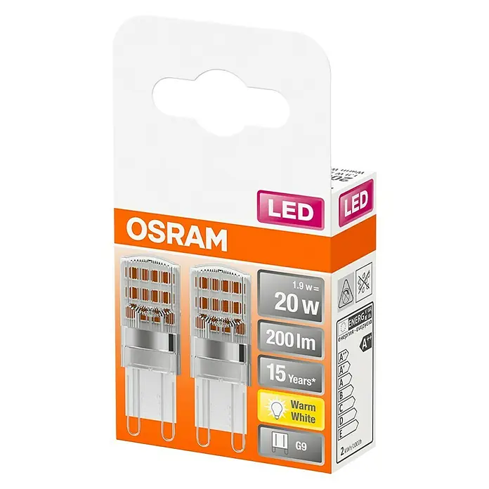 Osram Star Ledlamp Pin G9 - G9, 1,9 W, T15, 200 lm, 2 stk. - Diagonaal zicht