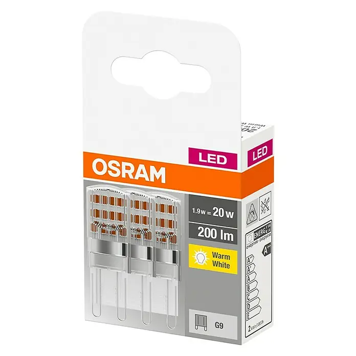 Osram Star Ledlamp Pin G9 - G9, 1,9 W, T15, 200 lm, 3 stk. - Diagonaal zicht