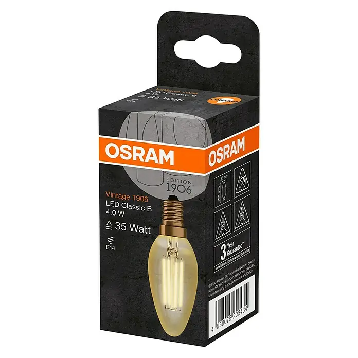 Osram Vintage 1906 LED-Leuchtmittel Classic B - E14, 4 W, B35, 410 lm - Diagonale Ansicht