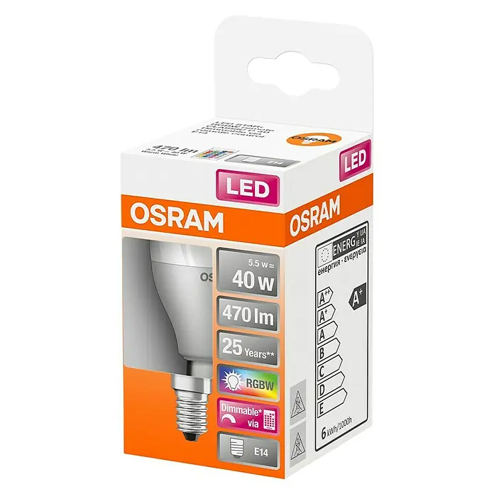 Osram Star Bombilla LED RGBW - E14, 5,5 W, 470 lm, RGBW - Vista angular