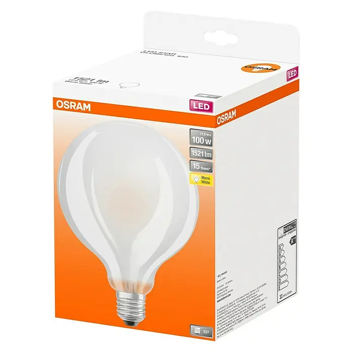 Osram Star LED-Leuchtmittel Globe - E27, 11 W, G125, 1.521 lm, Warmweiß - Diagonale Ansicht