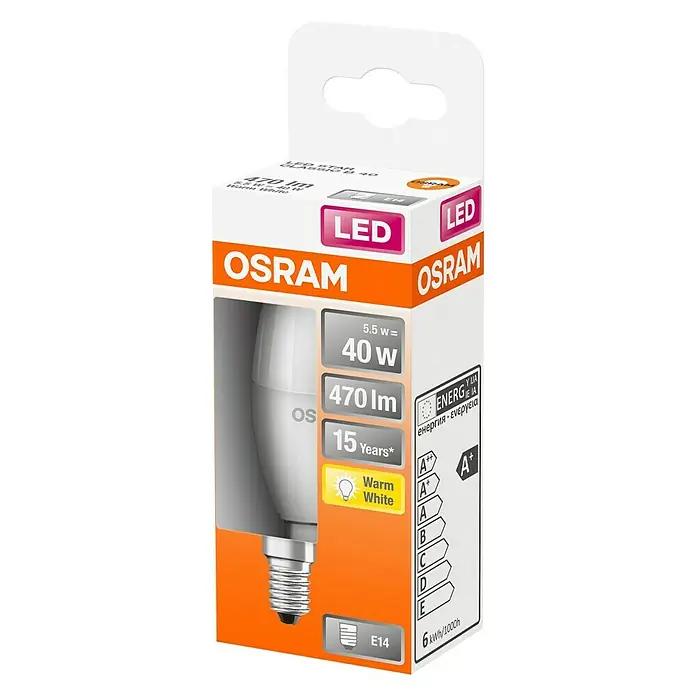Osram Star Ledlamp Classic B 40 - E14, 5,5 W, B37, 470 lm, Warm wit - Diagonaal zicht