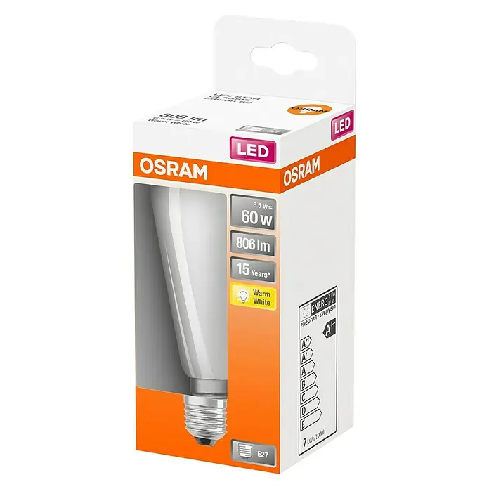 Osram Bombilla LED Classic - E27, 6,5 W, 730 lm - Vista angular