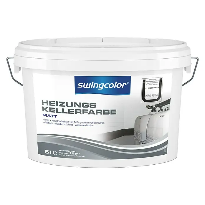 swingcolor Heizungskellerfarbe - Grau, 5 l, Seidenmatt, Rissüberbrückend - Vorderansicht