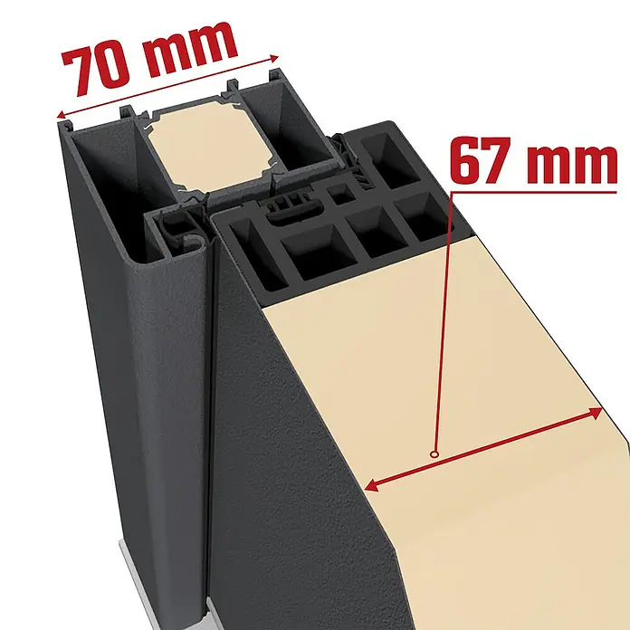 Splendoor Haustür Thermodoor PLUS SP70A - 110 x 210 cm, DIN Anschlag: Links, Anthrazit - Skizze