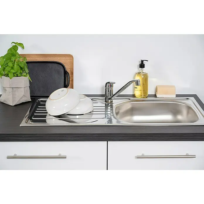 Respekta Premium Küchenzeile RP210WSCBO - Breite: 210 cm, Mit Elektrogeräten, Schwarz Hochglanz - Detailaufnahme
