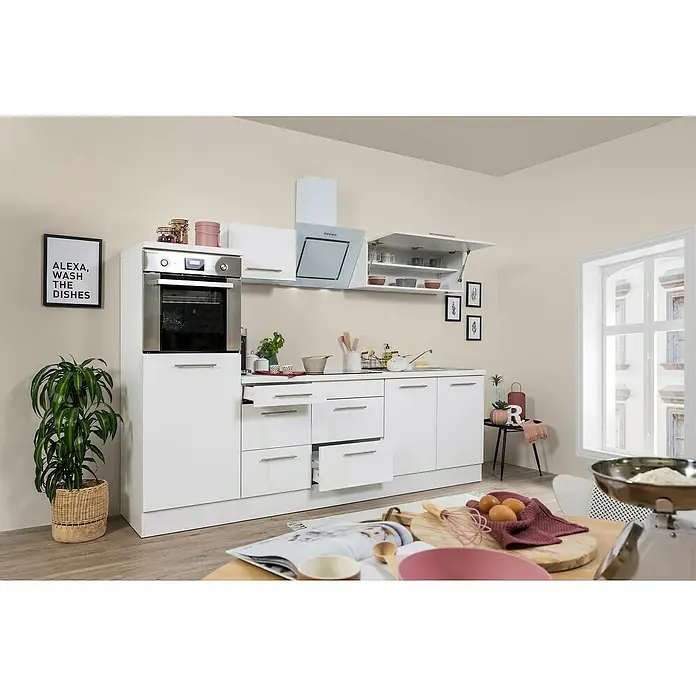 Respekta Premium Küchenzeile RP270HWWBO - Breite: 270 cm, Mit Elektrogeräten, Weiß Hochglanz - Stimmungsaufnahme