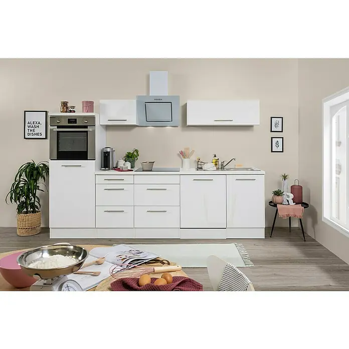 Respekta Premium Küchenzeile RP280HWSBO - Breite: 280 cm, Mit Elektrogeräten, Schwarz Hochglanz - Stimmungsaufnahme