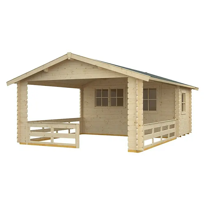 Skan Holz Gartenhaus Alicante - B x T: 420 x 653 cm, Holz, 23,3 m², Wandstärke: 28 mm - Diagonale Ansicht