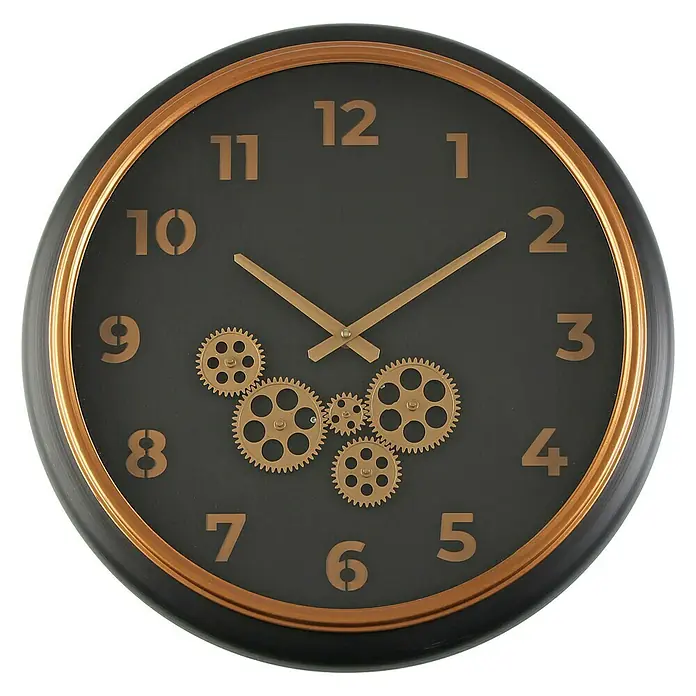 Reloj de pared redondo Engranajes Metal - Negro, Diámetro: 52 cm - Vista frontal