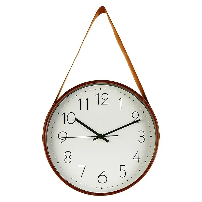 Reloj de pared redondo Madera con correa - Blanco, Diámetro: 31 cm - Vista frontal