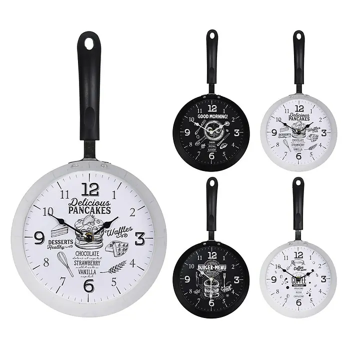 Reloj de pared redondo Delicious Pancakes - Negro/blanco, Diámetro: 21 cm - Vista frontal