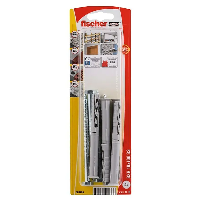 Fischer Taco largo SXR - Longitud taco: 100 mm, Diámetro taco: 10 mm, Con tornillos, 4 uds. - Vista superior
