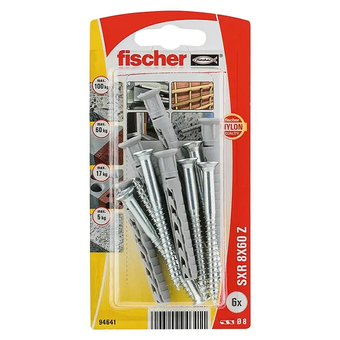 Fischer Constructieplug Z - Pluglengte: 60 mm, Diameter plug: 8 mm, Met schroeven, 6 stk. - Bovenaanzicht