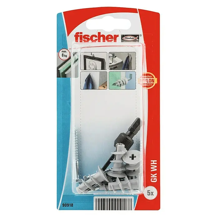 Fischer Taco para cartón yeso GK WH - Longitud taco: 22 mm, Con gancho, 5 uds. - Vista superior