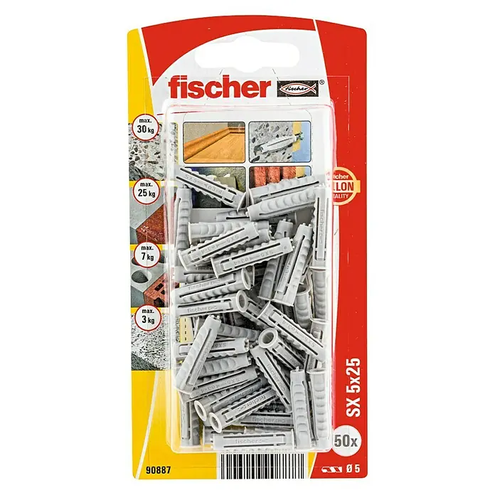 Fischer Taco de expansión SX 5 x 25 K - Longitud taco: 25 mm, Diámetro taco: 5 mm, 50 uds. - Vista superior