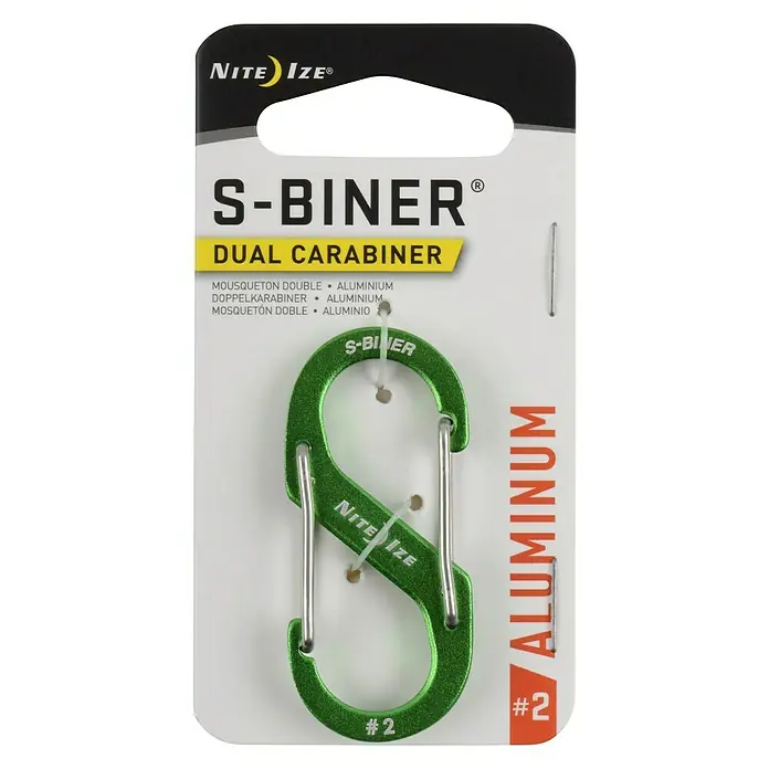 Nite Ize Mosquetón doble S-Biner - 50 x 23 mm, Metal, Verde - Vista frontal