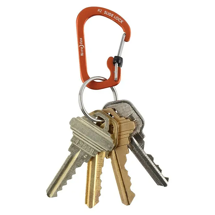 Nite Ize Mosquetón Slide Lock - 44 x 29 mm, Metal, Naranja, Resistencia a la tracción: 4,5 kg - Vista frontal