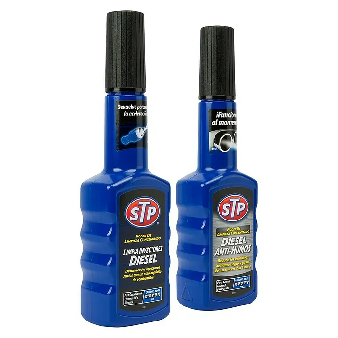 STP Limpiador de inyectores de diésel antihumos PRE ITV - 400 ml - Vista angular