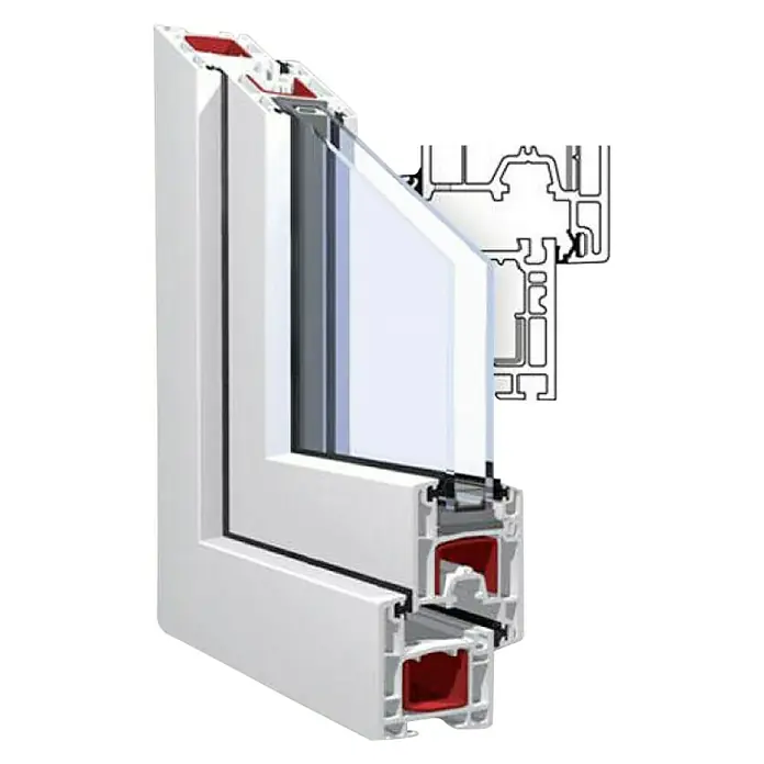 PVC prozor s kvakom, ornament - Š x V: 60 x 60 cm, DIN lijevo, Bijele boje - Dijagonalni pogled