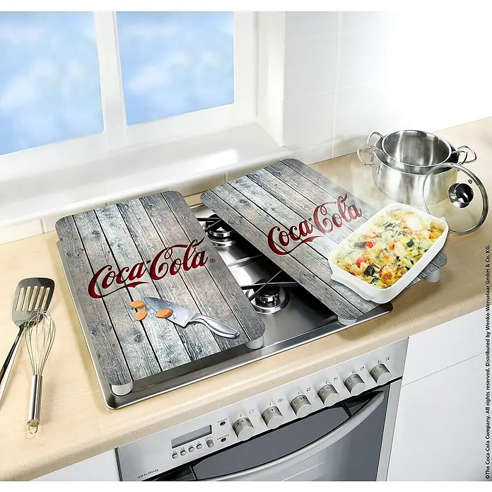 Wenko Placa de protección de vidrio Coca-Cola Wood - L x An: 52 x 30 cm, Gris - Foto ambiente