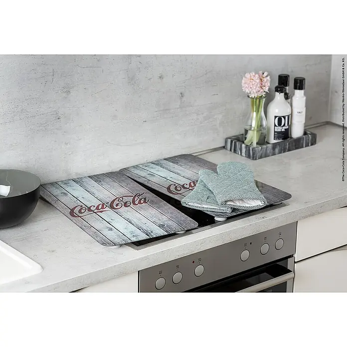 Wenko Placa de protección de vidrio Coca-Cola Wood - L x An: 52 x 30 cm, Gris - Foto ambiente