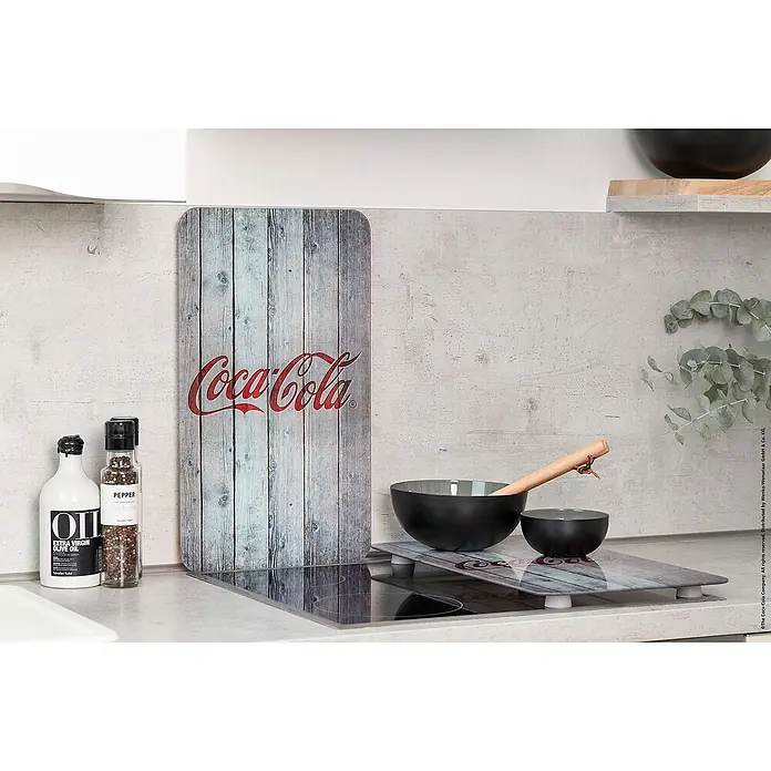 Wenko Placa de protección de vidrio Coca-Cola Wood - L x An: 52 x 30 cm, Gris - Foto ambiente