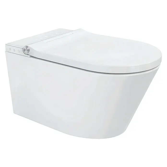 Camargue Wand-Dusch-WC-Set Moderno E-Clean - Spülrandlos, Mit schmutzabweisender Glasur, WC Abgang: Waagerecht, Weiß - Diagonale Ansicht